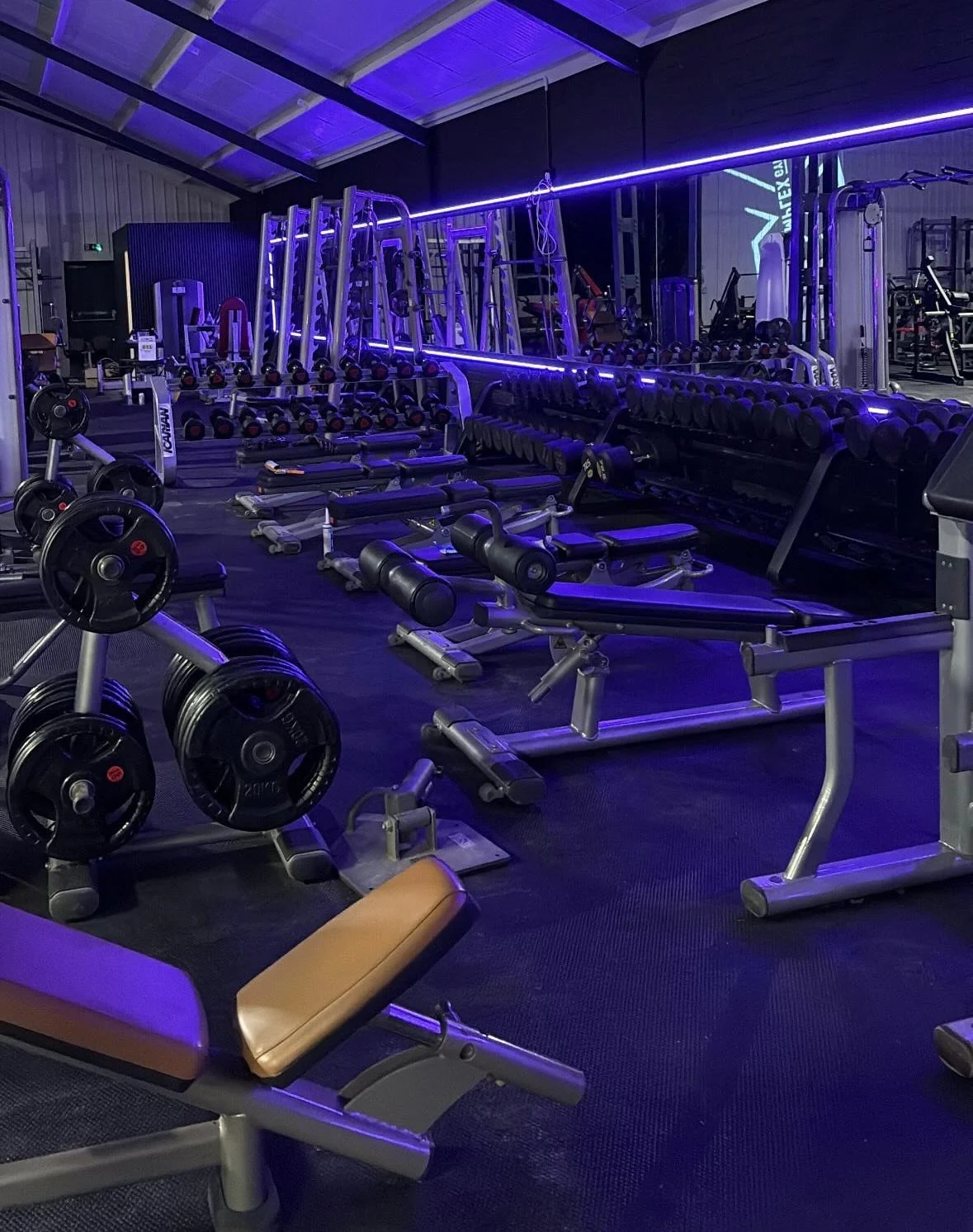 The Complex Gym at night showing benches